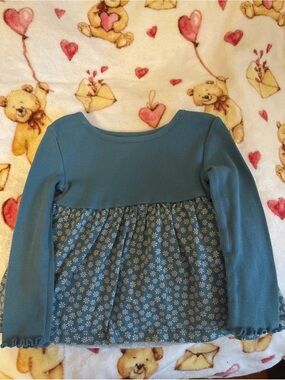 Girls' Long Sleeve Blue Floral Panel Top